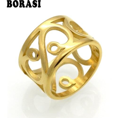 BORASI Brand New Stainless Steel Ring Vintage Antique Flower shape Ring For Women Jewelry Female Engagement Wedding