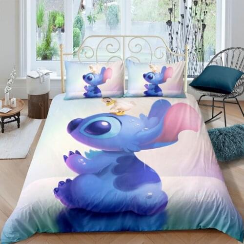 Boys Girls Bedroom Decoration Disney Star Baby Lilo Stitch Bedding Set Down Duvet Quilt Cover Pillowcase Single Queen King Size