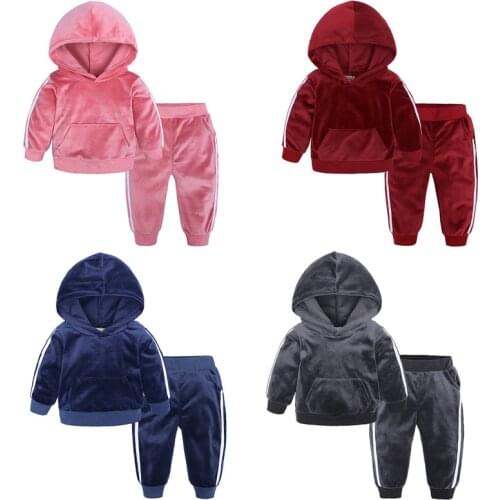 Boys Girls Velvet Clothes Sets Children Sweatshirt + Sweatpants Hooded Tracksuit Outfits Kid Clothing 80-140 Fashion Sport Suit