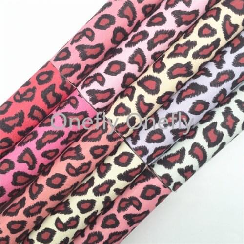 Onefly Wholesales Dropshipping Leather Supplier Leopard Printed Synthetic Faux Vinyl Leather Fabric Sheets For Bow DIY FZ055