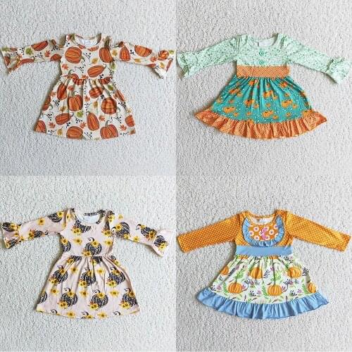 Hot Sale Kids Designer Clothes Girls Dresses Fall Boutique Girls Dress Fashion Halloween Kids Baby Clothing Girls Pumpkin Dress