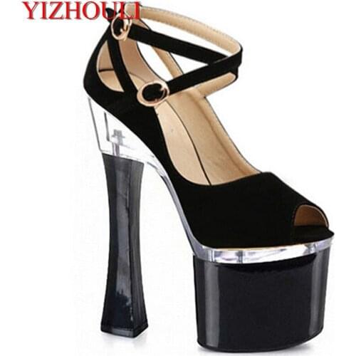 7 inch spool peep toe fashion shoes star performance shoes 17-18 high thick heel sandals sexy clubbing party shoes
