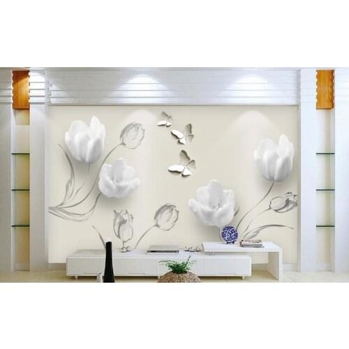 Fashion Tulip Flower Butterfly Wall Mural Photo Wallpaper Living Room TV Background Wall Decor Floral Wall Papers 3D Murals