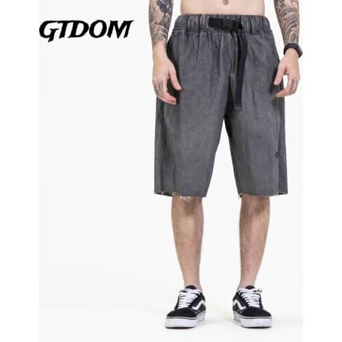 GTDOM Men High Street Nylon Embroider Edging Worn Out Casual Short Pants 2021 Summer News Low Waisted Knee Length Short Pants