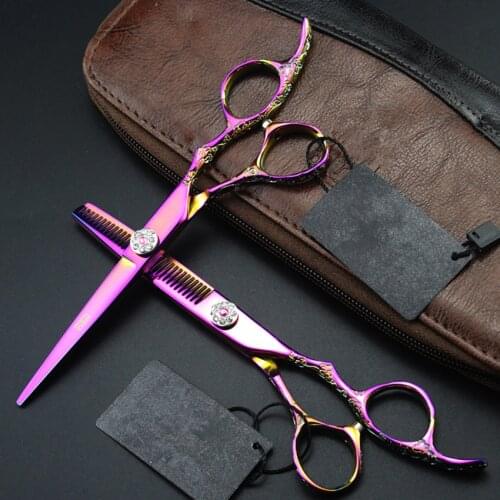 Professional 6 inch Upscale 440c Purple Plum cut hair scissors set cutting barber make up thinning shears hairdressing scissors