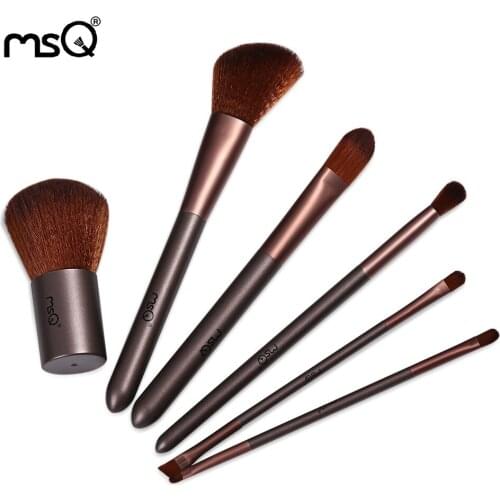 MSQ 6pcs Professional Coffee Makeup Brushes Set Wood Handle Cosmetic Tools with Storage Bag