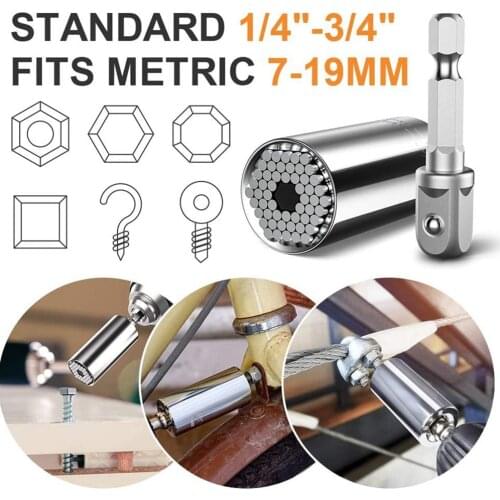7-19MM Universal Socket Set Tools Torque Wrench Head Socket Metric 45#Steel Plating Chrome Polishing For Electric Manual Tool