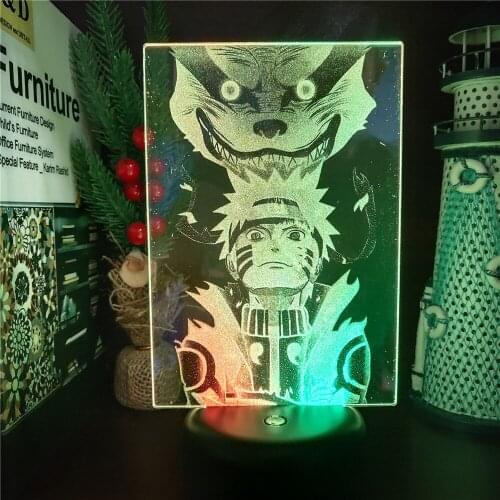 Naruto Anime 3D Night Lights Uzumaki Kurama Kyuubi Shippuden LED Set Colorful Decor Home Lighting Xmas Gift Figures Decoration