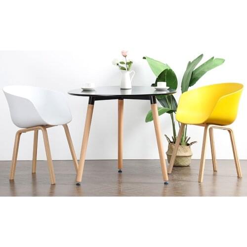 Modern Style Small MDF White Kitchen Round Dining Room Table Wood for home lounge with beech wood legs