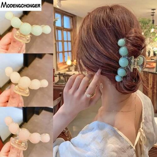 2021 New Hyperbole Candy Colors Pearls Acrylic Hair Claw Clips Big Size Makeup Hair Styling Barrettes for Women Hair Accessories