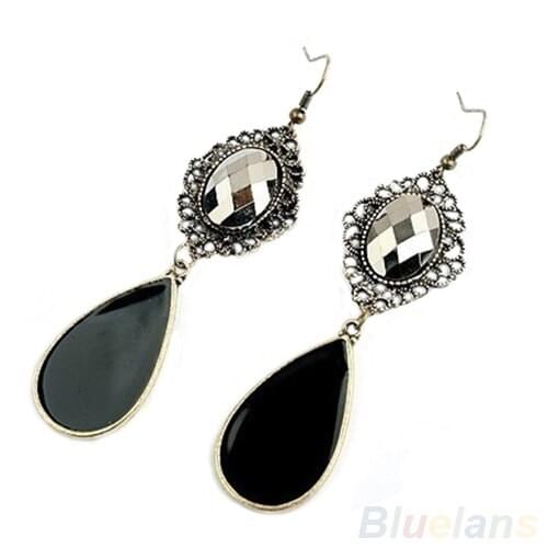 A Pair Black Jewelry Retro Style Long Dangle Earrings for Women 06MW