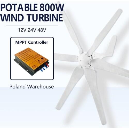 800W Potable Wind Turbine Generator AC 12V 24V MAX 0.8KW for Roof Top Home Use with MPPT Charge Controller in Poland Warehouse
