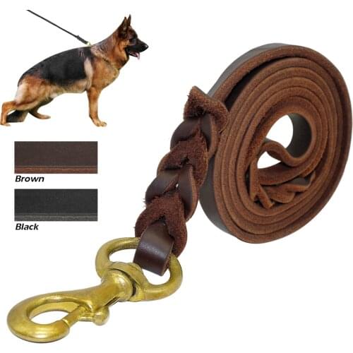 Braided Real Leather Dog Leash Walking Training Leads for German Shepherd Golden Retriever 1.6cm width for Medium Large Dogs