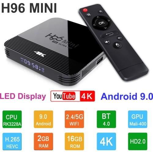 H96 MINI H8 Android 9.0 Smart TV Box Rockchip RK3229A 2GB RAM 16GB ROM BT4.0 2.4G/5G Dual WIFI HDR H.265 4K TV Set Top Box