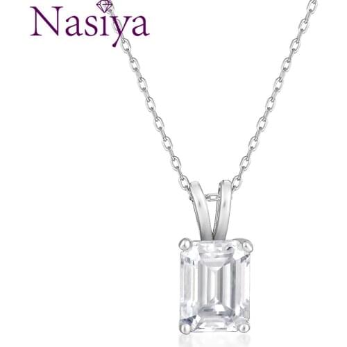 Real 925 Sterling Silver Necklace Simple Clear CZ Zircon Moissanite 6*8 Necklace for Women Wedding Engagement Fine Jewelry