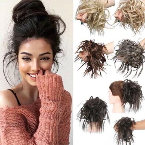 High Temperature Synthetic Curly Messy Bun Tousled hairpiece Elastic Rubber Bands Scrunchie Updo Chignon Hair Extension