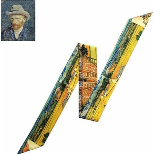 Van Gogh Oil Painting Silk Scarf Women Multi-function Bag Scarves Skinny Scarves For Ladies 2020 New Head Scarf Wrist Towel