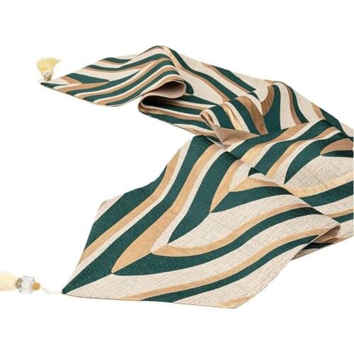 Modern Simplicity Table Runners Light Luxury Tassels Geometric Golden Green Table Covers Home Wedding Decor Rectangular Cloth