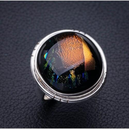 StarGems Natural Rainbow Dichroic Glass Handmade 925 Sterling Silver Ring 5.5 E2361
