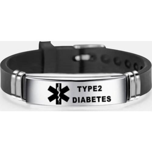 Type 2 Diabetes stainless steel life star medical silicone bracelet diabetes warning bracelet Free Shiping