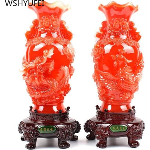 WSHYUFEI 1 pcs Dragon and Phoenix Resin Vase Ornaments Home Decoration Accessories Chinese Style Feng Shui Crafts Wedding gifts