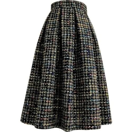 Autumn winter vintage samll fragrance tweed woolen skirt women high wasit thick ball gown skirt