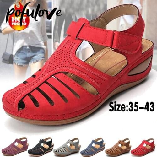 Pofulove Women Sandals Gladiator Sandals Wedge Heels Plus Size 43 Platform Shoes Summer Beach Sandals Femme Casual Sandalias