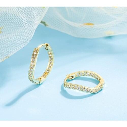Cute Small Crystal Earrings Woman Real 925 Sterling Silver Hoop Earrings Women U Shape Horseshoe Earrings
