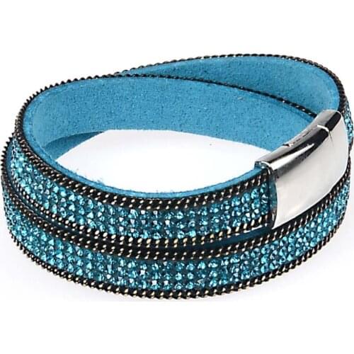 Miasol Rhinestone Crystal Bling Double Wrap Bracelets Suede Leather Wrap Magnetic Bracelet Wrist Strap Crystal Chokers For Women