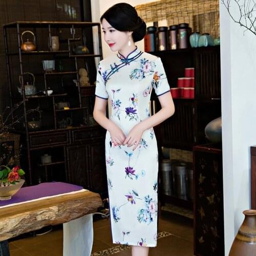 Women Slim Women Cheongsam Long Female Printing Chinese Traditional Dress for Party Ancient Qipao Clothing Chi-Pao 89