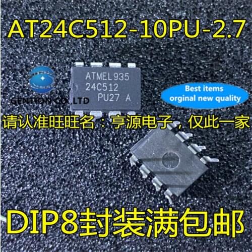 10Pcs AT24C512 AT24C512-10PU-2.7 PU27 PI27 DIP8 in stock 100% new and original