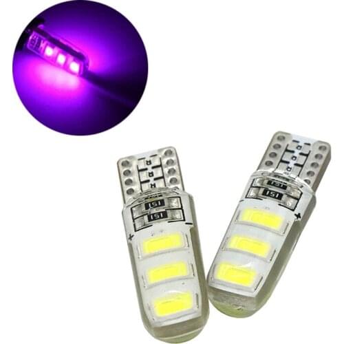 10Pcs Purple Silcone T10 W5W 5630 6SMD LED Car Bulbs For 194 168 Clearance Lamps Interior Dome Door License Plate Lights 12V