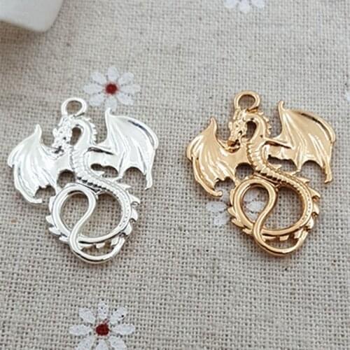 Hot selling 10Pieces/Lot 27mm*35mm animal charm dragon charms gold and silver plated pendants charm for jewelry making