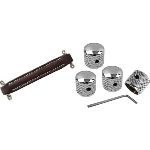 1x Brown Vintage Style Guitar AMP Amplifier Leather Handle & 4Pcs Metal Volume Tone e Tone Guitar Speed Control Knobs