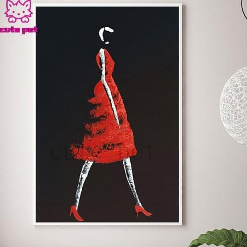 2020 round Diamond Painting Modern art, woman in dress Full square Rhinestone of Picture Diamond mosaic Valentines Day gift