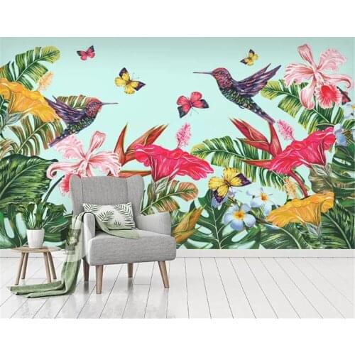 Beibehang Custom living room room wall 3d wallpaper flowers and birds tropical rain forest butterfly photo 3d wallpaper mural
