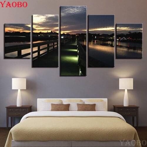5 Pieces Bridge City night scene diy 5d diamond painting cross stitch embroidery full square round drill mosaic decoration home