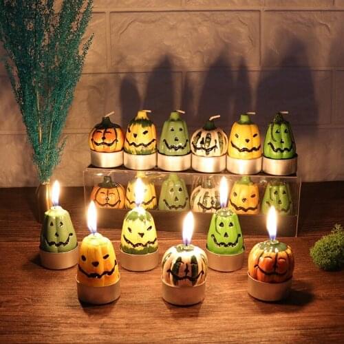 6 pcs PVC box Pumpkin Candle Halloween home decoration art candle party gift