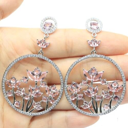22x20mm SheCrown Star Created Pink Tourmaline Bright Zircon Gift For Womans Silver Earrings