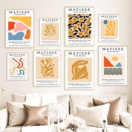 Abstract Matisse Line Flower Leaf Coral Nordic Posters And Prints Wall Art Canvas Painting Wall Pictures For Living Room Decor