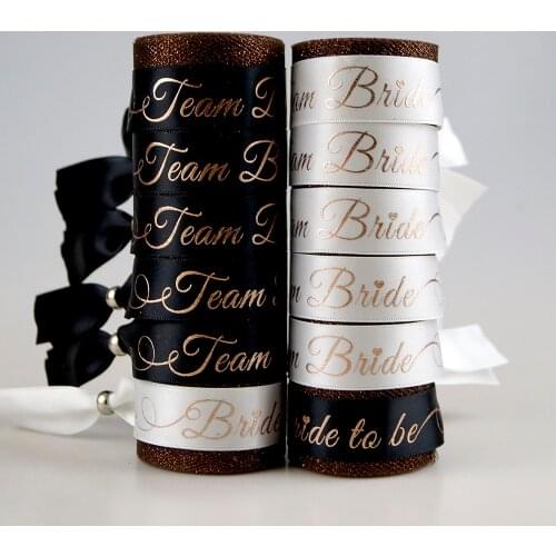 6PCS Bachelorette Hen Party Night Bracelet Team Bride To Be Bridal Wedding Gold Wired Ribbon Supplies with Glitter Characters