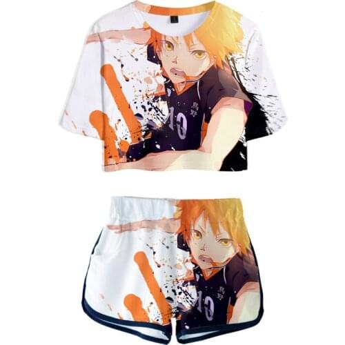 Haikyuu Season Set Shorts + Lovely T-shirt Shoyo Hinata Harajuku Streetwear Tobio Kageyama Girl Sets 4 Two Piece Pullover Print
