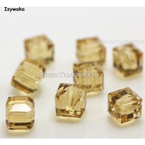 Isywaka 100pcs 8mm Golden Color Square Austria Crystal Beads charm Glass Beads Loose Spacer Bead for DIY Jewelry Making