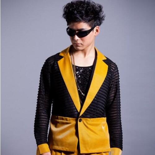 Suit Men Stylish Blazers 2020 Jacket Designs Costumes Stage Clothes For Singers Dance Men Blazer Style Dress Yellow Novelty