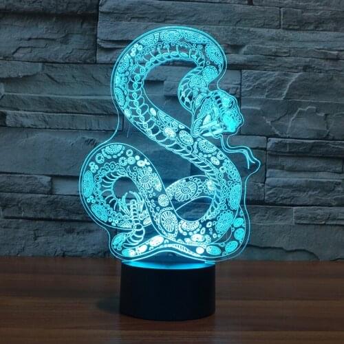 Creative Boa constrictors 3D Lamp LED USB Snake 3D Night Lights 7 Colors Remote Touch Switch Animal 3D Desk Table Lamp Lamp Gift