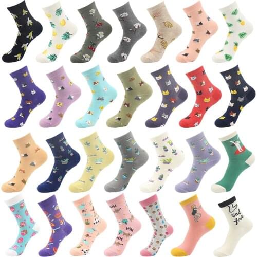 Cartoon Cotton Socks Women Kawaii Cat Cactus Doughnut Funny Women Korean Harajuku Socks From The Factory Dropshipping Contact Us