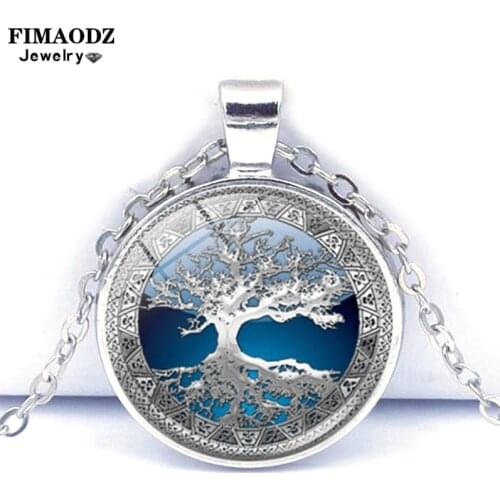 FIMAODZ Tree of Life Necklace Vintage Life Tree Art Glass Crystal Pendant Handmade Chain Jewelry for Women Gift
