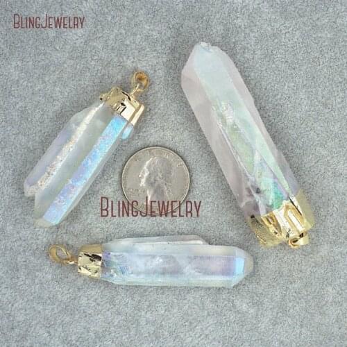 PM35154 Clear Quartz Pendant Angel Aura Quartz Fairy Crystal Point Pillar Pendant 24k Gold Layered Cap Pendant