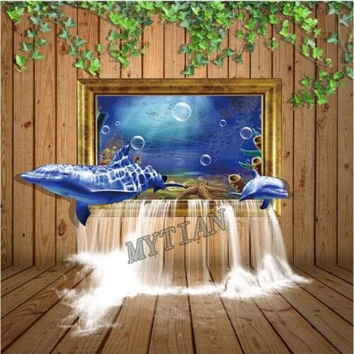 Full square/round 5D DIY diamond painting Dolphin waterfall in the frame diamond Embroidery Cross stitch kit mosaic home decor