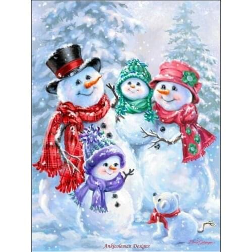 Counted Cross Stitch Kits Needlework Embroidery - Crafts 14 ct Aida DMC Color DIY Arts Handmade Home Decor - Snowman Family
